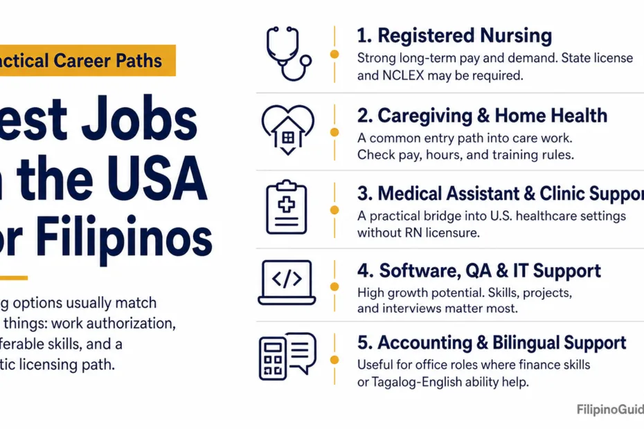 Filipinos find their best jobs in the USA with opportunities in healthcare, tech, and finance sectors.