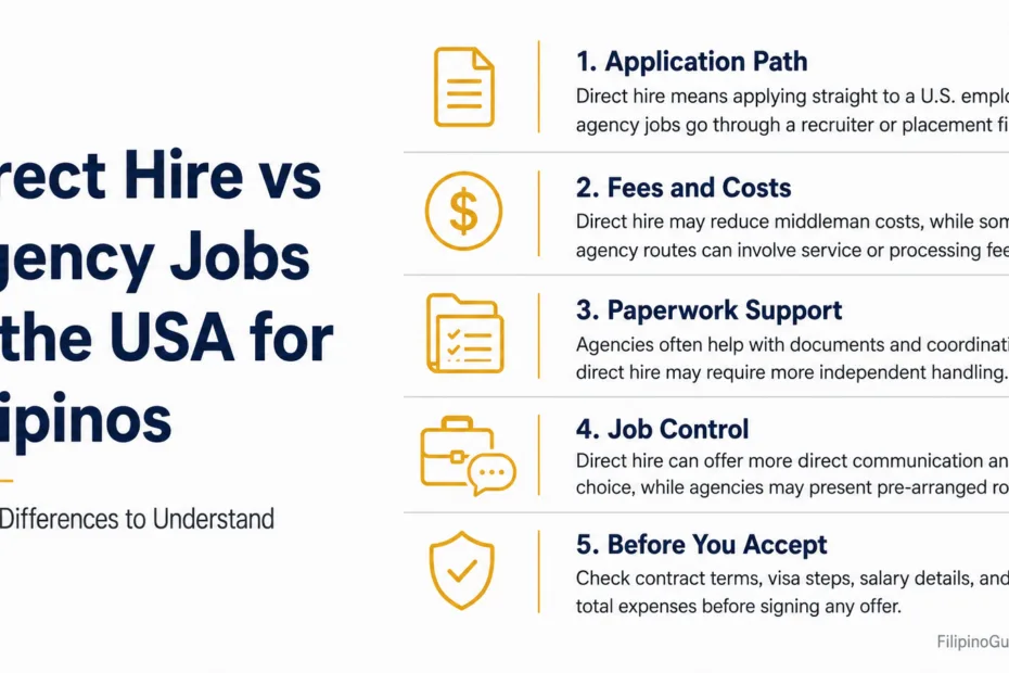 Filipinos in the USA choose between direct hire and agency jobs for better employment opportunities.