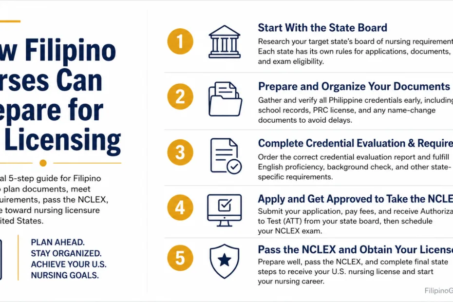 Filipino nurses preparing for US licensing and licensing process steps for a successful career in the US healthcare system.