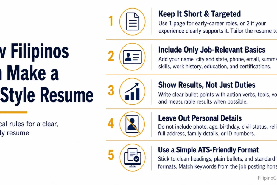 Filipinos creating effective US-style resumes to improve job prospects in the US job market.