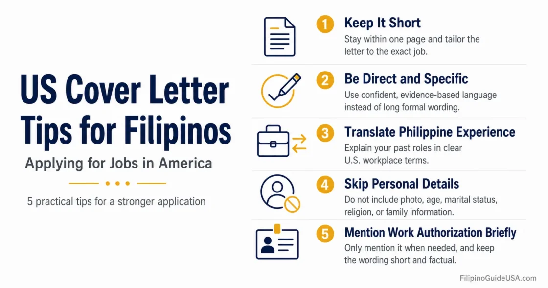 Filipinos in America receive US cover letter tips to improve job applications and stand out in the US job market.