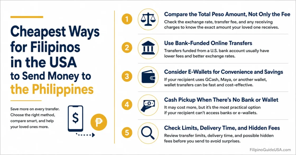 Filipinos in the USA can save on money transfer fees using cheap methods to send money to the Philippines.