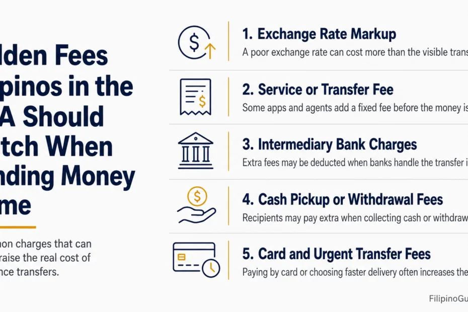 Filipinos in the USA should watch out for hidden fees when sending money home to the Philippines.