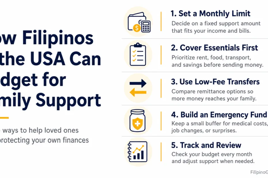 Filipinos in the USA planning their family support budget to manage expenses and support loved ones back home effectively.