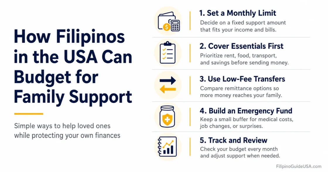 Filipinos in the USA planning their family support budget to manage expenses and support loved ones back home effectively.