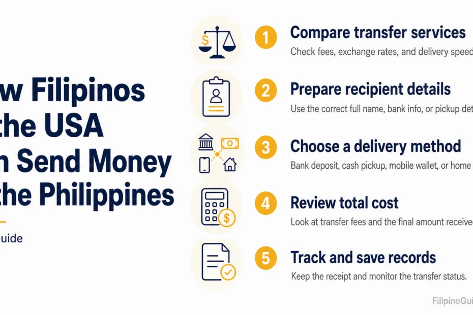 Filipinos in the USA easily send money to the Philippines with simple steps for secure transfers and fast delivery.