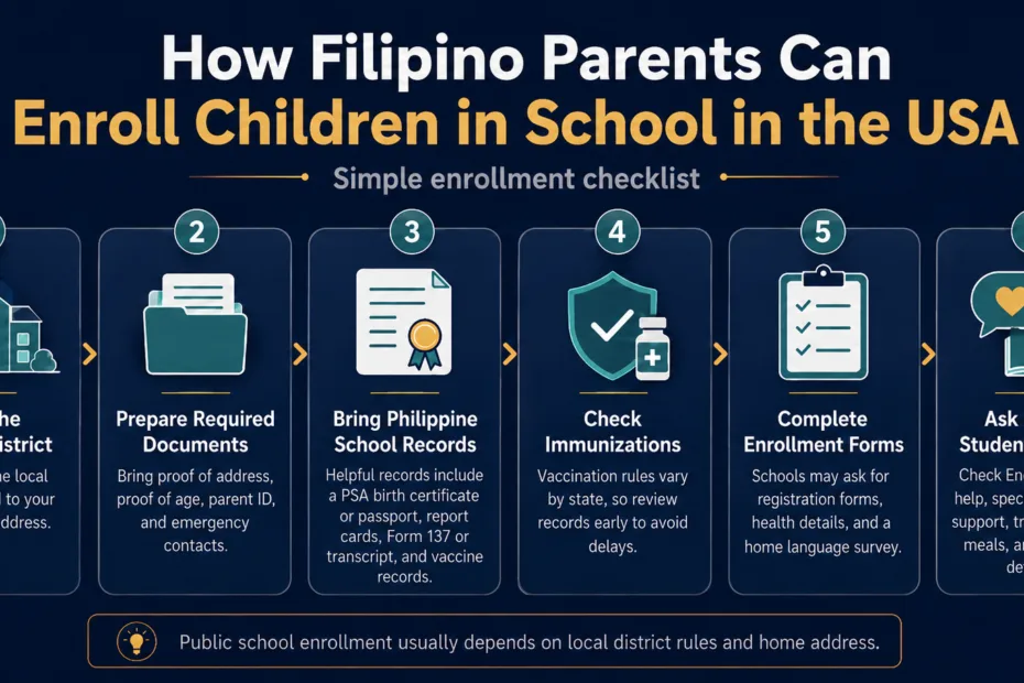 Filipino parents in the USA finding simple steps for school enrollment for their children.