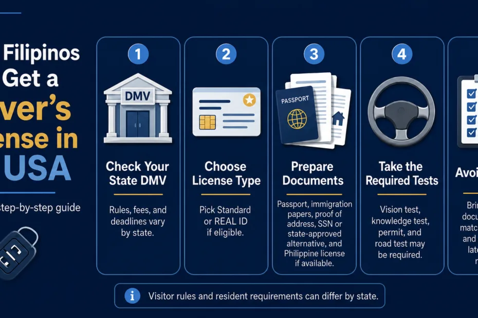 Filipinos in the USA can learn essential steps to obtain a driver's license with this helpful guide.